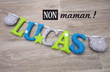 Guirlande prénom Lucas chat etoile vert bleu gris