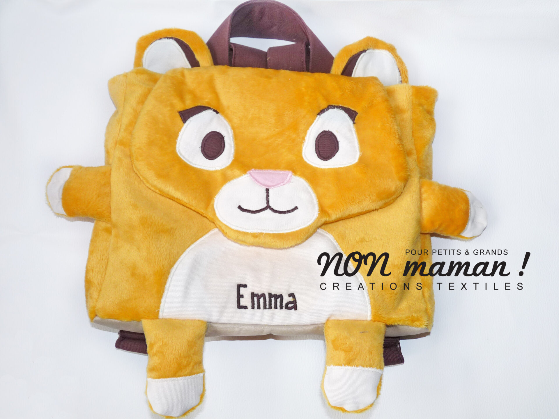 sac a dos ecole maternelle lion jaune marron Emma