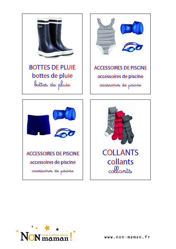 etiquettes montessori vetements piscine
